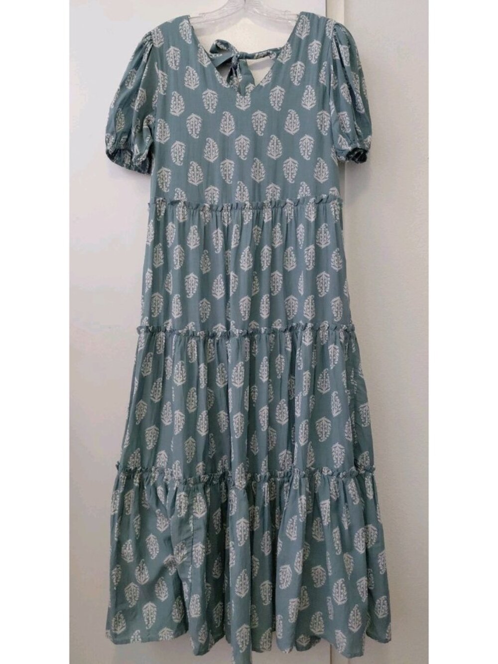 Lucky Brand Boho Tiered Maxi Dress V-Neck Dusty Teal Small
